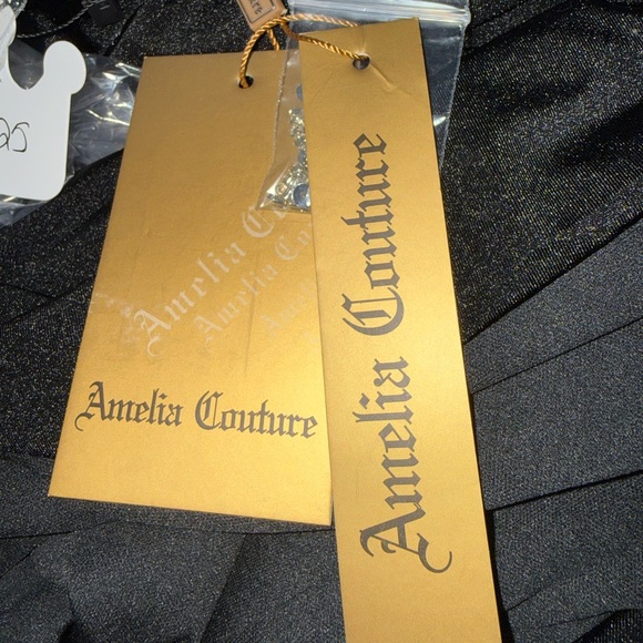 One-Shoulder Black Evening Gown, bishop sleeve rhinestone cuff w Side Slit Sz 4 - Picture 5 of 7